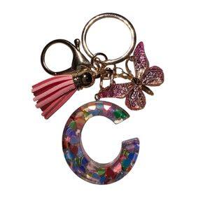 NWT Personalized Letter C Keychain Rainbow Heart Resin Bag Charm